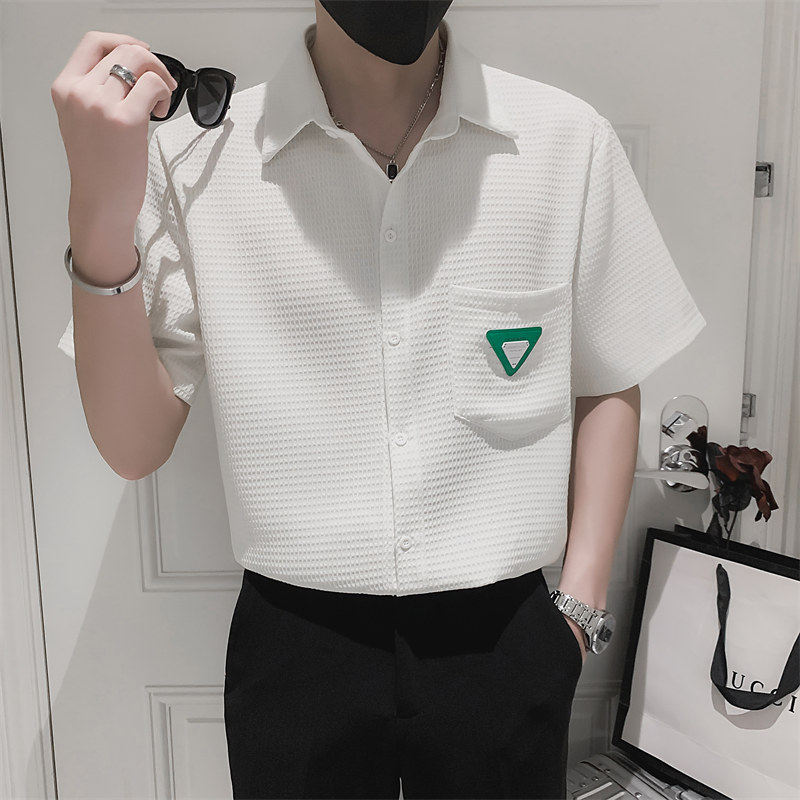 夏季男士短袖潮流衬衫2022青少年白色薄款半袖上衣C203-8819P58，男装T恤，电商C208