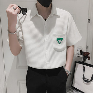 夏季男士短袖潮流衬衫2022青少年白色薄款半袖上衣C203-8819P58，男装T恤，电商C208