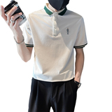 社会小伙夏季翻领polo衫潮牌刺绣体恤短袖条纹T恤男C203-8864-P58，男装T恤，电商C208