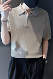 夏季男士新款短袖t恤V领拉链纯色针织衫翻领Polo衫C203-8867-P58，男装T恤，电商C208