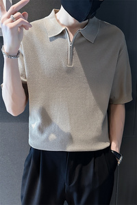 夏季男士新款短袖t恤V领拉链纯色针织衫翻领Polo衫C203-8867-P58图片