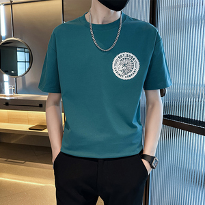 青少年学生夏季短袖潮牌印花t恤蓝色半袖圆领体恤C208-8880-特P38图片