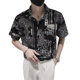 夏威夷印花衬衫男夏季社会小伙沙滩短袖ins男士痞帅衬衣8811，男装T恤，电商C208