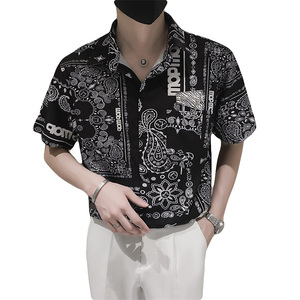 社会小伙夏季青年男士短袖衬衣夜店发型师帅气花衬衫C203-8811P58图片