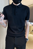 夏季男士修身纯色针织衫半袖黑色t恤翻领Polo衫C203-8866-特P48，男装T恤，电商C208