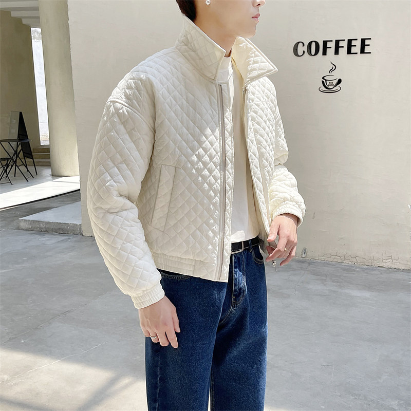 菱形格子二棉夹克棉衣潮牌小翻领轻奢风格子加厚棉服外套男1060，男装夹克，电商C208