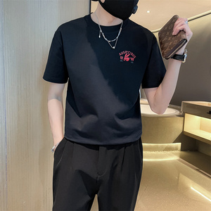 精神小伙夏季短袖t恤时尚潮流圆领体恤男黑色打底衫C203-8857-P38图片