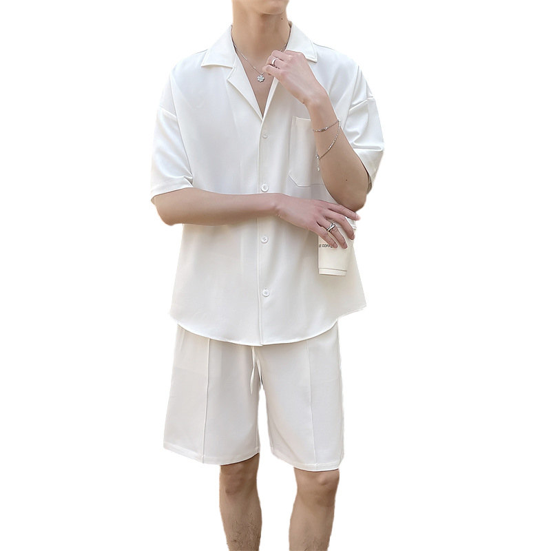 2025夏季新款男士白色套装轻熟风短袖短裤两件套C208-8874-P88,男装牛仔裤,电商C208