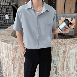 店主风夏季短袖薄款衬衫青年男士纯色半袖上衣男C203-8821-P58，男装T恤，电商C208