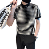 精神小伙夏季男士短袖t恤翻领polo衫半袖条纹体恤C203-8863-P58，男装T恤，电商C208