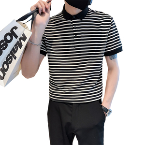 社会小伙夏季短袖t恤男翻领修身polo衫半袖条纹体恤C203-8863-P58图片