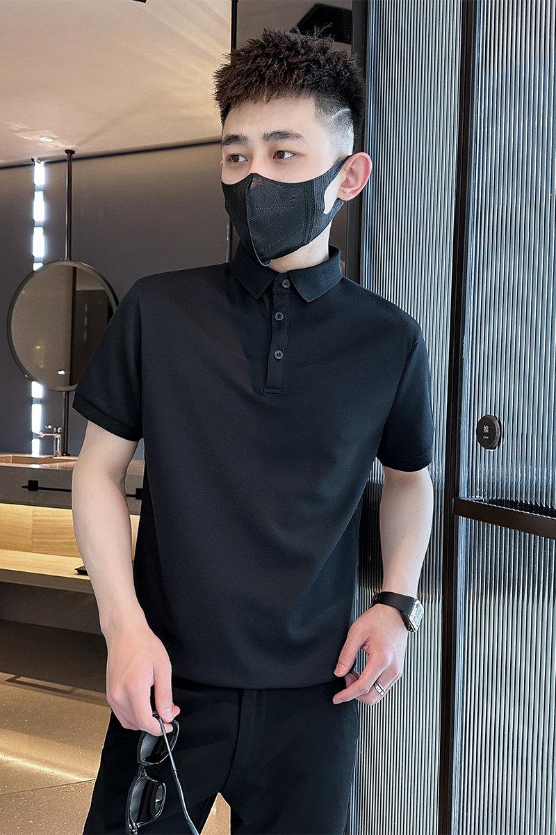 精神小伙夏季男士纯色polo衫翻领短袖t恤黑色上衣C208-8881-特P38,男装T恤,电商C208