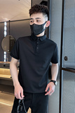 精神小伙夏季男士纯色polo衫翻领短袖t恤黑色上衣C208-8881-特P38，男装T恤，电商C208