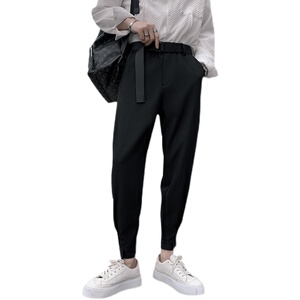社会小伙青年男士休闲哈伦裤束腰小脚纯色长裤C203-6681-P68控98图片