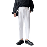 春夏季男士薄款直筒休闲裤纯色西裤轻熟风冰丝长裤C203-6710-P58，男装西裤，电商C208