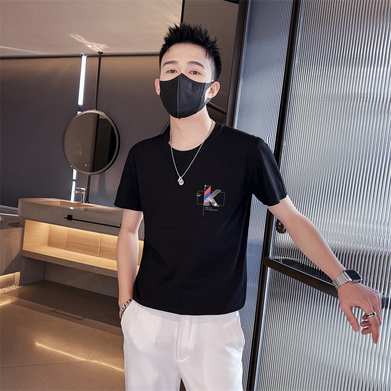 社会小伙青年男生印花短袖T恤夏季圆领休闲白色体恤C203-8830-P38,男装T恤,电商C208
