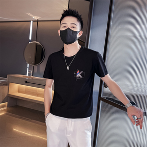 社会小伙青年男生印花短袖T恤夏季圆领休闲白色体恤C203-8830-P38图片