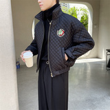 绿色格子羽绒棉服男士立领刺绣飞行服秋冬季潮牌短款外套男1066，男装棉衣，电商C208