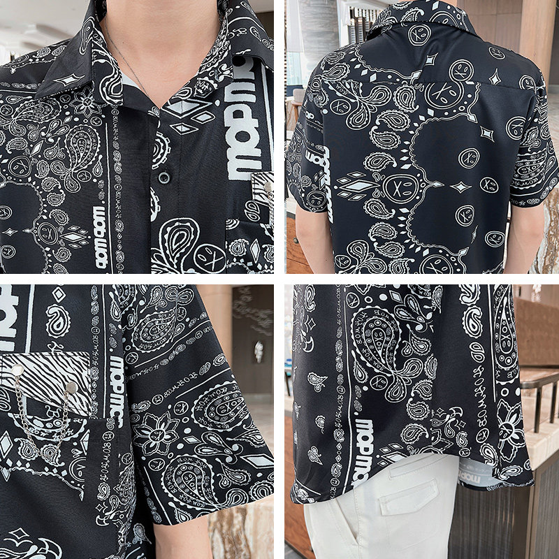 社会小伙男士抖音直播短袖花衬衫轻熟风新款半袖衬衣8811-P58,男装T恤,电商C208