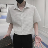夏季男士纯色短袖尖领衬衫2026新款青年时尚半袖上衣C203-8817P58，男装T恤，电商C208
