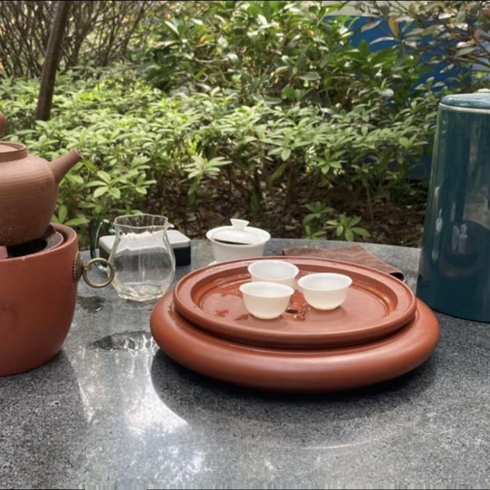 章金权手拉茶盘10英寸潮州朱泥茶盘章金权大师紫砂茶船茶台干泡台