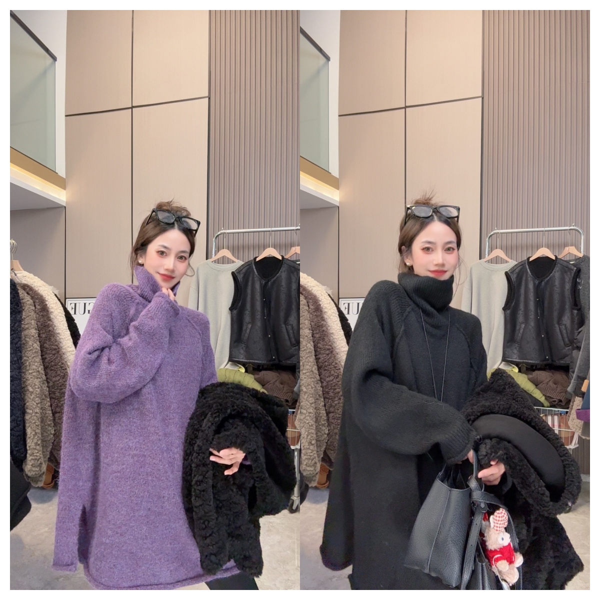 【一键入冬】秋冬上新~时尚简约侧开叉高领针织中长款长袖毛衣