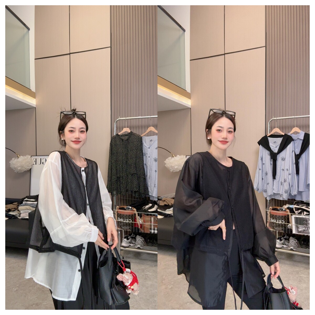 【期待春天】假两件衬衫~时尚简约马甲拼接假两件衬衣