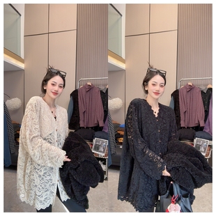 【温柔陷阱】魅力穿搭~法式甜美V领花边长袖蕾丝衫