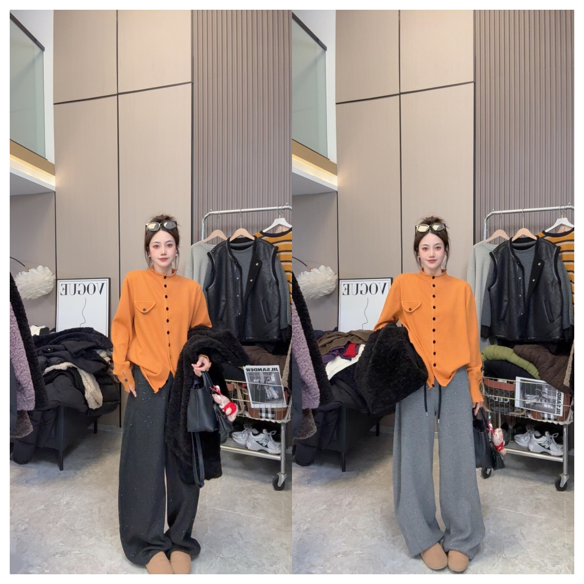 【流光】亮片~加绒秋冬~时尚休闲松紧腰弯刀裤阔腿休闲裤