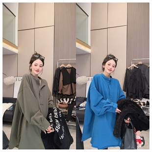 【取悦自己】时尚中长款宽松显瘦棉圈百搭设计感休闲圆领长袖卫衣