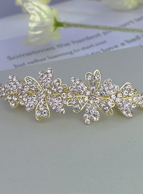 韩式后脑勺蝴蝶结弹簧夹顶夹一字夹时尚水钻发卡横夹百搭发夹子