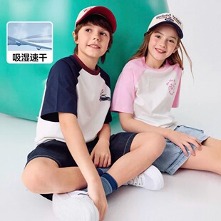 巴家儿童短袖T恤男童上衣中幼童女童2025新款夏速干纯棉