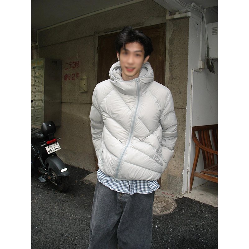 放射线排骨羽绒服男轻薄款冬季cleanfit斜拉链棉服小众设计感棉衣