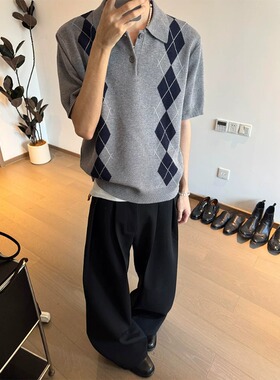 manuscript阿盖尔菱格polo短袖男款夏季高智感针织t恤小众设计感