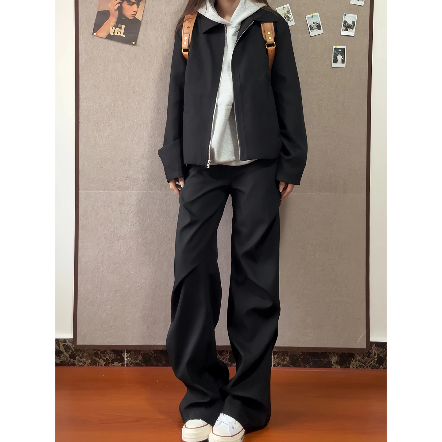 foygob褶皱西裤男直筒