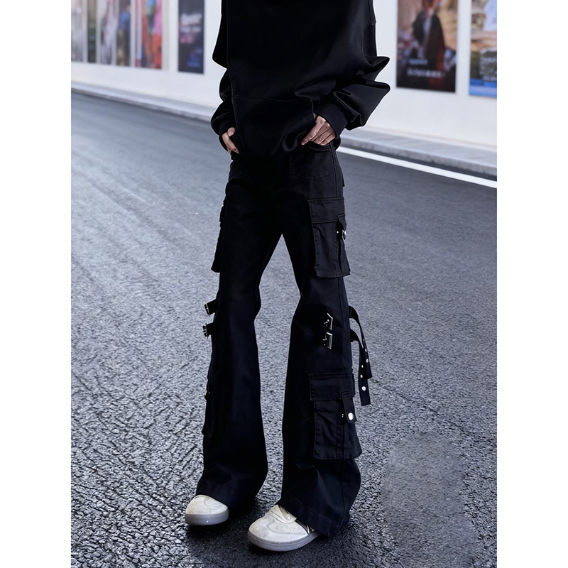 cleanfit黑色绑带牛仔裤男