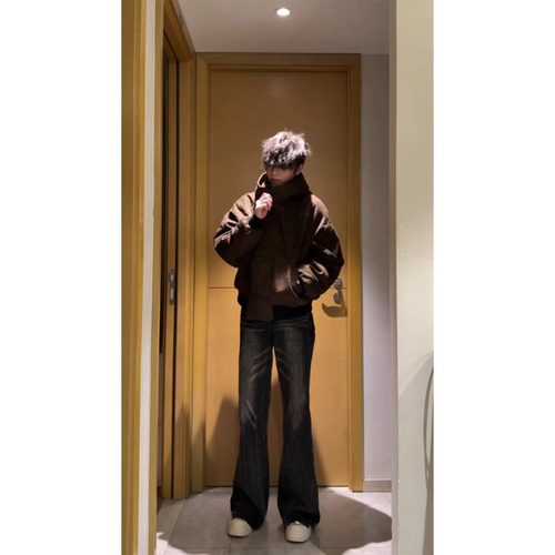 行星世界黑灰色波纹牛仔裤