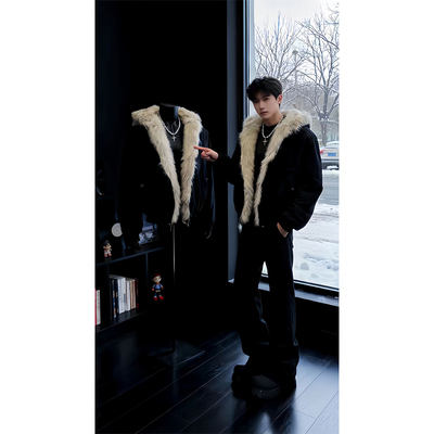 美式座山雕毛领棉服男款加厚冬季cleanfit短款棉衣高级感二棉外套