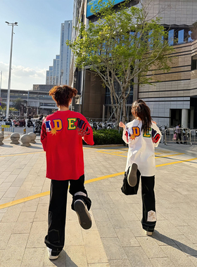 fock重磅彩色毛巾绣t恤男夏季美式小领口短袖高街潮牌情侣半截袖