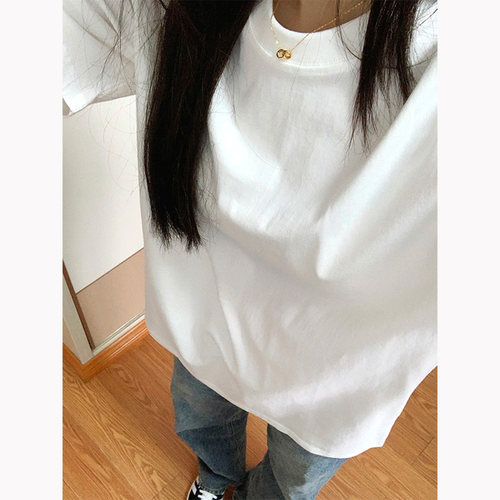 BLFC白色重磅纯棉t恤男女夏季cleanfit小领口短袖慵懒风正肩半袖