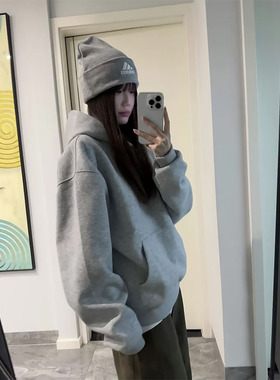 amgx浅灰色短款卫衣男秋冬季cleanfit硬挺外套高级感基础款连帽衫