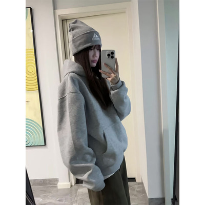 amgx浅灰色短款卫衣男