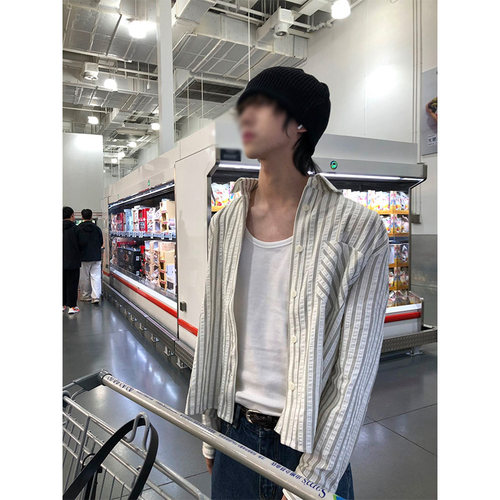 manuscript泡泡纱条纹衬衫长袖男春夏cleanfit正肩衬衣高级感寸衫