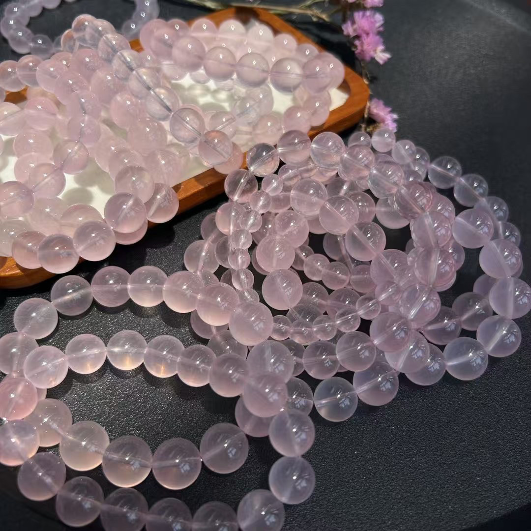 天然粉水晶手串女款单圈8mm到14mm都有