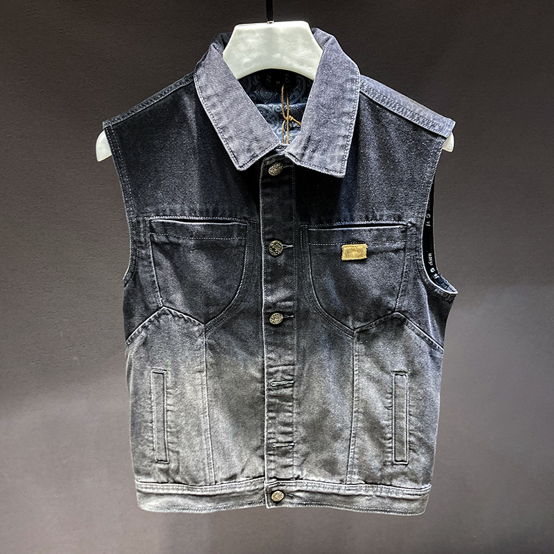 高品质牛仔马甲男2024春秋新款美式潮牌黑灰撞色无袖夹克背心外套,男装,常规马甲,淘宝优惠券,粉丝福利购,淘宝优惠卷