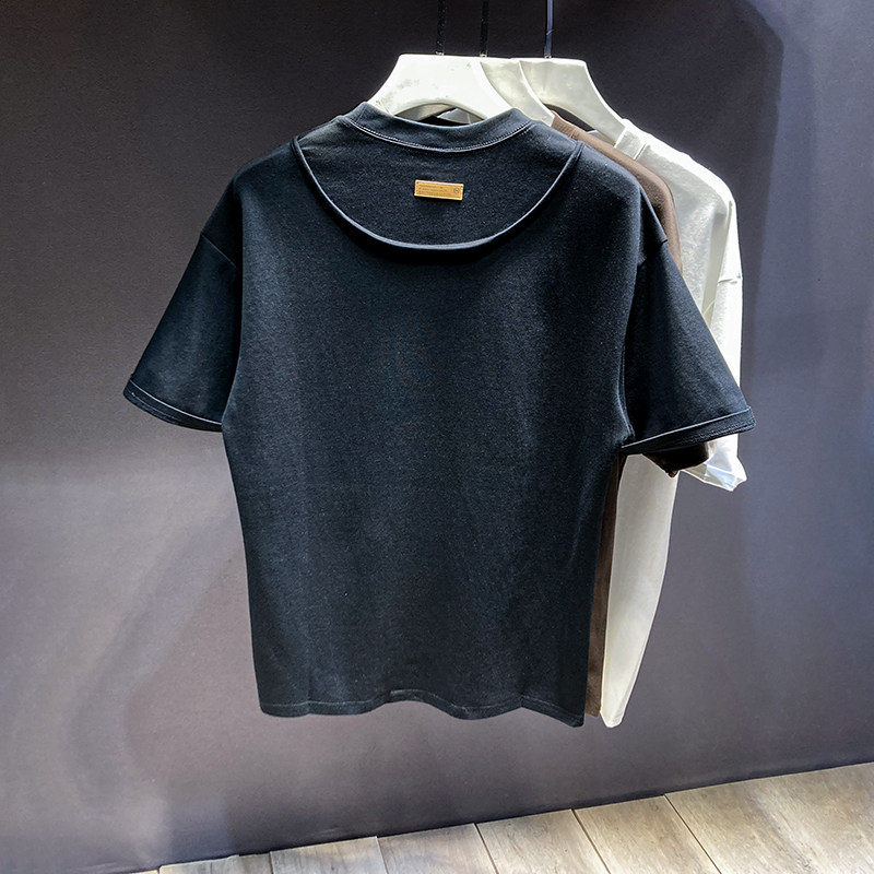 香港专柜高端抗皱肌理印花潮牌短袖T恤男士夏季宽松体恤半袖上衣