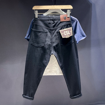 潮牌弹力八分九分裤男薄款