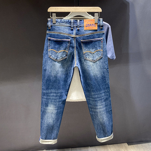 新款 2025年秋季 牛仔褲 子 小腳褲 刺繡潮流休閑哈倫男褲 修身 高端男士
