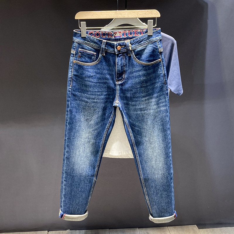 小脚裤男轻奢刺绣水洗长裤子