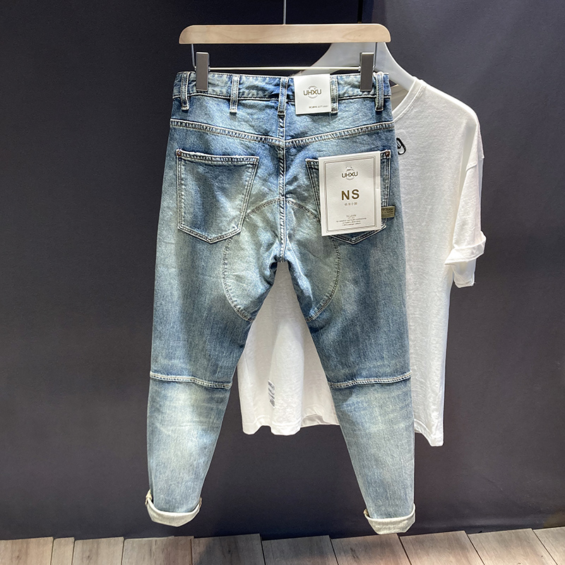 秋季潮牌复古牛仔裤男